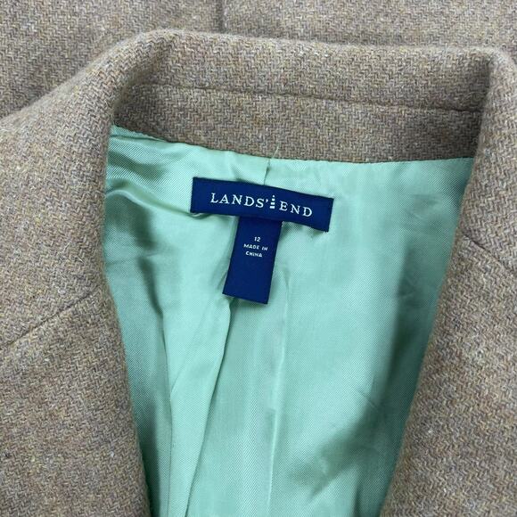 Lands' End Wool Mohair Blend 2 Button Blazer Jacket Camel Tan Size 12 - Picture 10 of 11